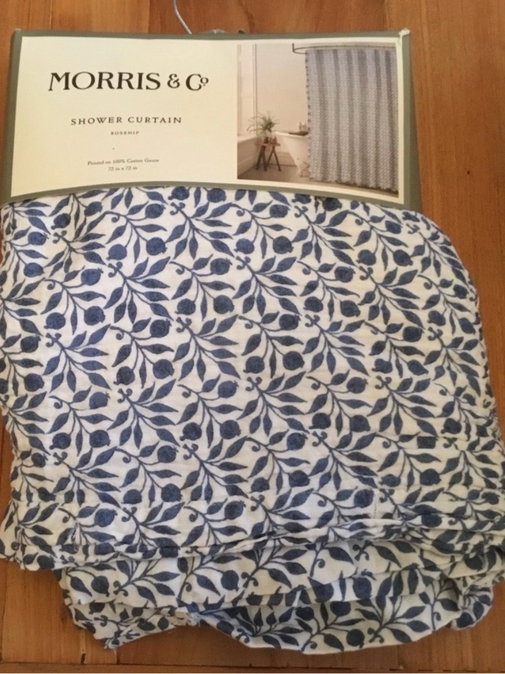 William Morris Blue and White Shower Curtain ‘Rosehip’